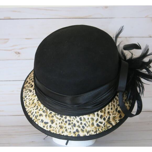 FINE MILLINERY Collection August Wool Hat  Feathers Black/Leopard Print Mob Wife main image 6